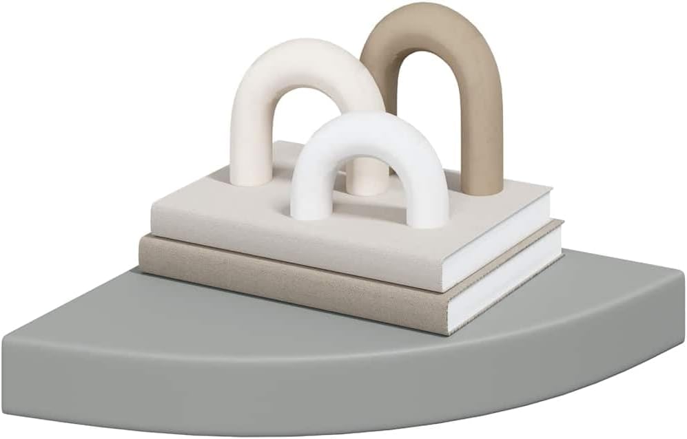 Corner Shelf Set of 4, Grey MDF Wood, 9.8 inch Floating Wall Shelves for Room Decor, Ledge Display Storage for Living Room, Bedroom, Bathroom