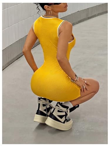 Women's Jersey Dress Number Letter Graphic Jersey Dress Y2k Crew Neck Sleeveless Bodycon Mini Tank Dresses Streetwear2