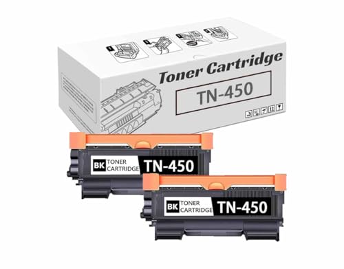 TN-450 Toner Cartridges Compatible for Brother HL-2135W 2220 2230 2240 2250 2270 MFC-7240 7360 7460DN 7860 DCP-7060 7065 7070 Printers, with Chip, High Yield 2,600 Pages 2 Packs