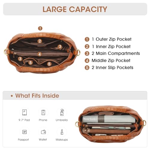 Image of Kattee Soft Medium Leather Purses and Handbags for Women | Made of top grain pebbled cowhide leather with gold hardware, 6 pockets design, multi-way to wear