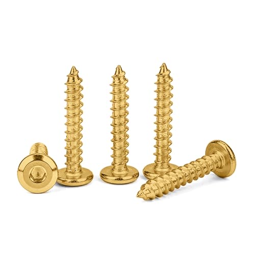 Image of Rely⇒VP INDUSTRIES (Pcs-25) M6.3x50 mm Allen JCB Head Self-Tapping Screw - Brass Gold Flat Head Furniture Bolt for Wood Boards, Cabinets, Cupboards & Chairs