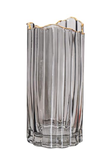 PEPAXON Large Glass Vase for Flower Grey Vase Heavy Cylinder Vase Home Decoration vase12x25cm