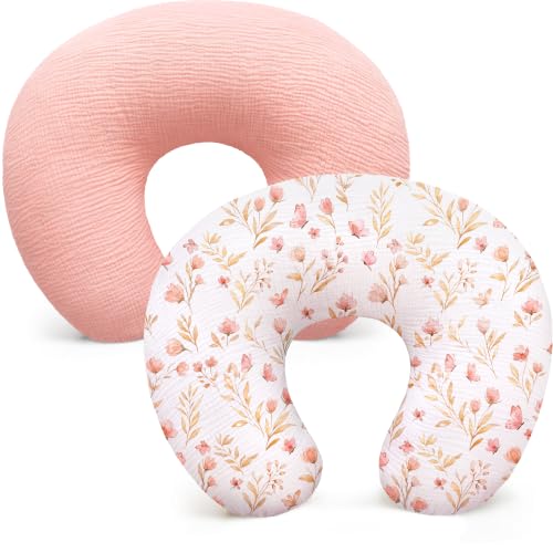 Pro Goleem 2 Pack Muslin Cotton Nursing Pillow Cover(Pink＆Floral)