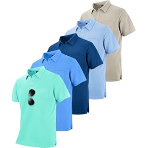 ZITY 5 Pack Polo Shirts for Men with Pocket Dry Quickly Short Sleeve Athletic Outdoor Work Collared Shirts Apricot+light Blue+royal Blue+light Royal Blue+emerald Blue 3X-Large
