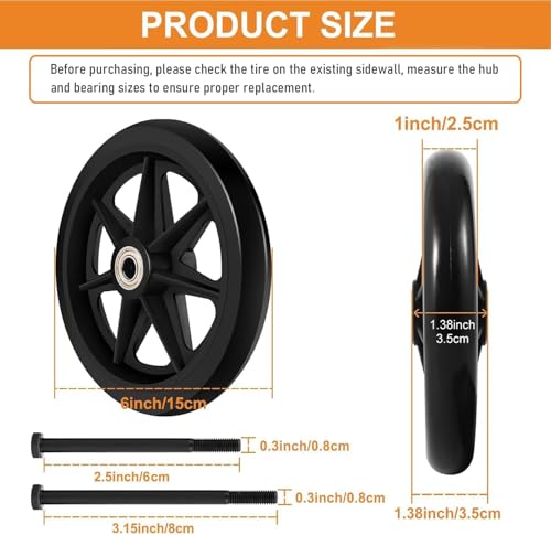 Canwupon 8IN 2Pcs 6 Inch Replacement Wheelchair Wheels For Walkers - Environmentally Friendly Rubber Material, Wear-Resistant Pu Tires, Anti-Slip, And Durable Abs Wheel Hub thumb #1