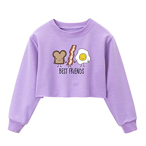 XLXUXU Girls Crop Tops Sweatshirts Kids Cute Long Sleeve Printings Fashion Pullover Shirt Best Friends Purple