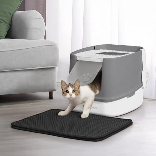 BOWHAUS Fully Enclosed Cat Litter Box w/Lid, Scoop, Cat Mat