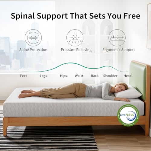 Image of FDW 8 Inch Twin Mattress, Medium Firm Gel Memory Foam, Cooling Ventilated Foam, Pressure Relief, White, Removable Washable Cover, Bed in a Box, CertiPUR‑US Certified