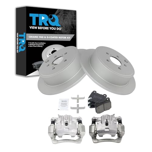 Image of TRQ Rear Brake Pad and Rotor Set Ceramic G Coated Rotors Calipers