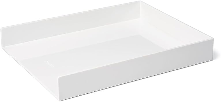 Poppin Stackable Letter Tray - Modular Lacquer Desk Trays for Office Organization, Color-Coordinated Office Supplies for Desk, Paper Trays White, Letter