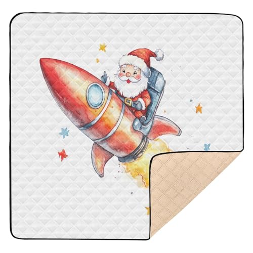 BOESI Doodle Santa Claus Pattern Baby Play Mat, 50“ X 50” Washable Folding Crawling Mat, Baby Floor Mat, Soft, Thick, Non-Slip