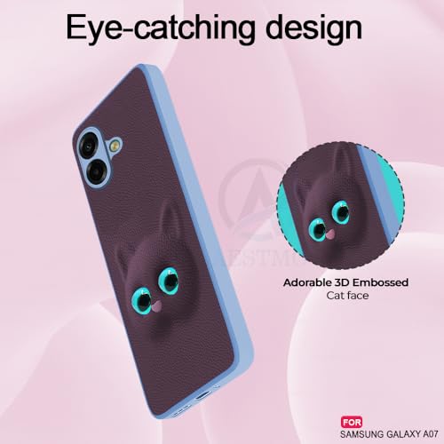 Image of AESTMO Back Case Cover for Samsung Galaxy A07 / M07 / F07 / F70E Back Cover | 3D Cat Cover | Leather Finish | Full Body Protection | Camera Protection Back Cover (Purple)