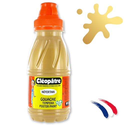 CLEOPATRE – Peinture Gouache - Flacon de 250ml - Couleur Or - Couvrante et Facile à Nettoyer - École et Loisirs Créatifs pour Enfant