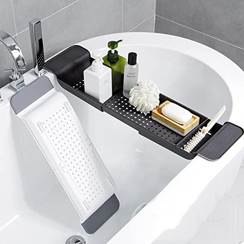 Expandable Drain Bath Shelf Caddy Tray, Multifunctional Plastic Bathtub Tray Bathroom Organizer Simple Stylish Bathtub Storage Rack For Candle Towel, Book, Wine, Phone, Shower (White - 1Pcs) #TOP4