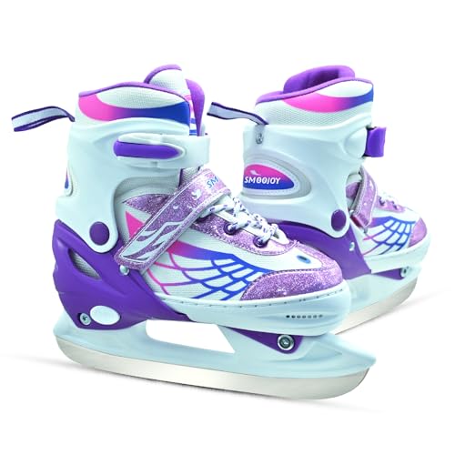 SMOOJOY Ice Skates for Kids Girls Boys, Adjustable Kids Skates with Wing Design, Soft and Comfortable Lining Ice Skating Shoes Ages 3-12 Youth for Outdoor Indoor Rink