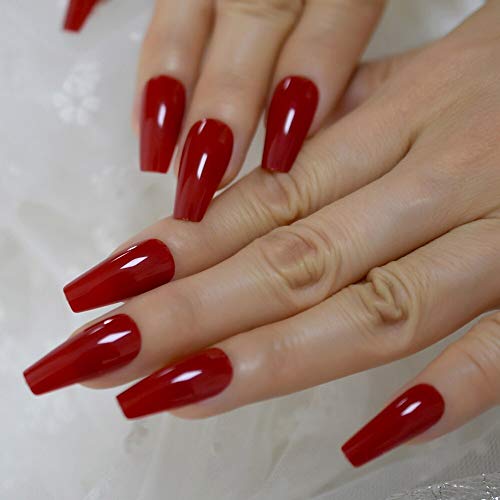 Coolnail Ruby Red Coffin Ballerina Press On Nails #TOP28