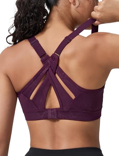 Image of Yvette Women's High Impact Sports Bra for Running | High Support, No Bounce, Large Bust, Pickleball, Gym Workout, Adjustable Straps, Crisscross Back, Wireless, Sewn in Pads