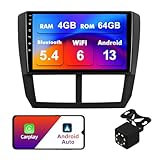 4+64G Android 13 Double Din Car Stereo for Subaru Forester 2008-2012 Impreza 2008-2011 with 9 Inch Touchscreen Radio Built-in Wireless Carplay/Android Auto/GPS/Bluetooth/FM/AUX-in/SWC/Backup Camera