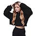 Piuwrlz Girls Sherpa Fleece Jackets Solid Color Cropped Style d Long Sleeved Sweatshirt Outwear 5-14 Years winter fashion for toddler girls Black