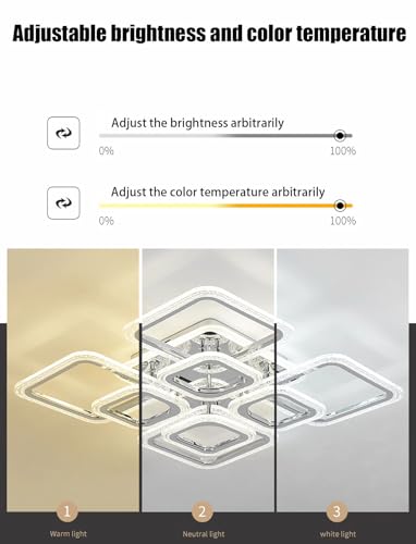 Plafonnier LED moderne carré à intensité variable avec télécommande pour salon