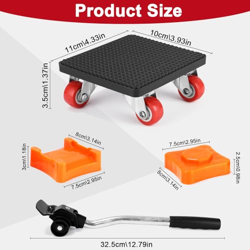 4 Stück Möbel Transportrollen Set,Schwerer Möbeltransporter mit Verlängerungsstange und 4 Möbelroller, 360 Grad Drehbar Rads, 400 kg Tragfähigkeit,für Möbel und Schwere Gegenstände