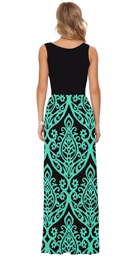 Image of AUSELILY Women's Summer Sleeveless Loose Plain Casual Long Maxi Dresses | Year Round wear solid floral print, Casual daily wear, Empire waist, Floor length, Side pockets New