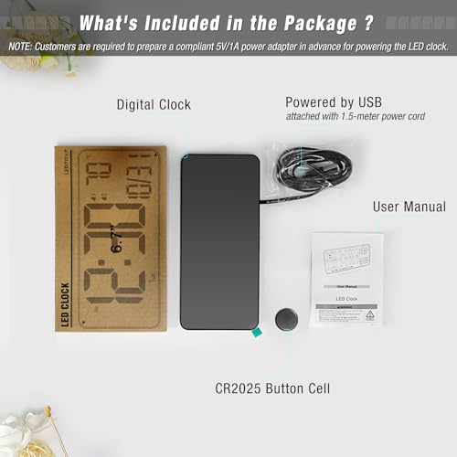 Image of KOSUMOSU Digital Alarm Clocks for Bedrooms,6.7in Black Small Digital Clock for Bedroom, Auto Dimming,Date,Week,Seconds or Indoor Temperature,Desk Clocks for Living Room,LED Alarm Clock Calendar