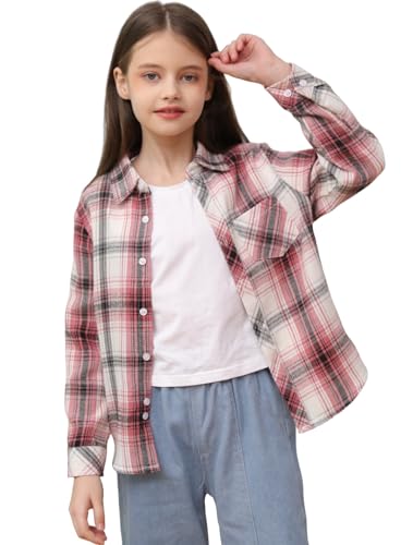 Image of SANGTREE Women and Girls Long Sleeve Flannel Casual Button Down Plaid Shirt
