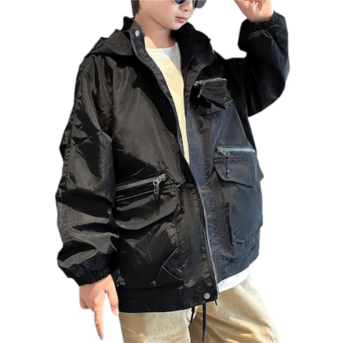 Cromoncent Boys' Polar Fleece Lined Hooded Jacket with Zipper Pockets, 4-14 Years2