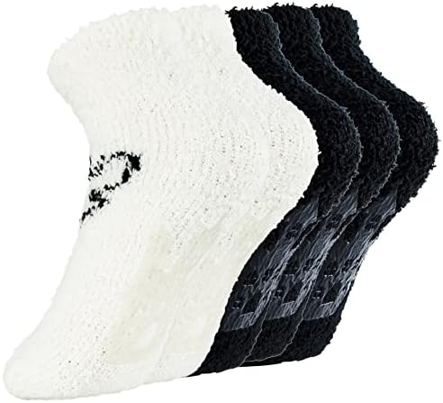 Zando Women Cozy Hospital Socks With Grips Anti Slip Grip Socks Soft Non Slip Socks Colorful Fuzzy Socks Thick Slipper Socks Cute Winter Socks Kawaii Socks Christmas Socks Black White One Size