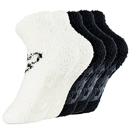 Zando Women Cozy Hospital Socks With Grips Anti Slip Grip Socks Soft Non Slip Socks Colorful Fuzzy Socks Thick Slipper Socks Cute Winter Socks Kawaii Socks Christmas Socks Black White One Size #TOP8