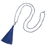 modeschmuck blau perlen ♥ Kristall Perlen + Versilbert Bronze Buddha-Kopf + Seide Tassel + Bohemian