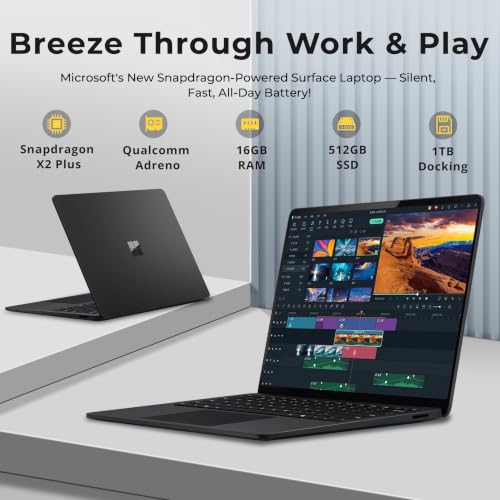 Image of Microsoft Surface 13.8 inch 2K Touchscreen AI Laptop, Snapdragon X2P-64-100, 16GB LPDDR5X, 1.5TB Storage (512GB SSD+1TB Docking Station), Qualcomm Adreno GPU, Backlit Keyboard, Wi-Fi 7, Win 11, Black