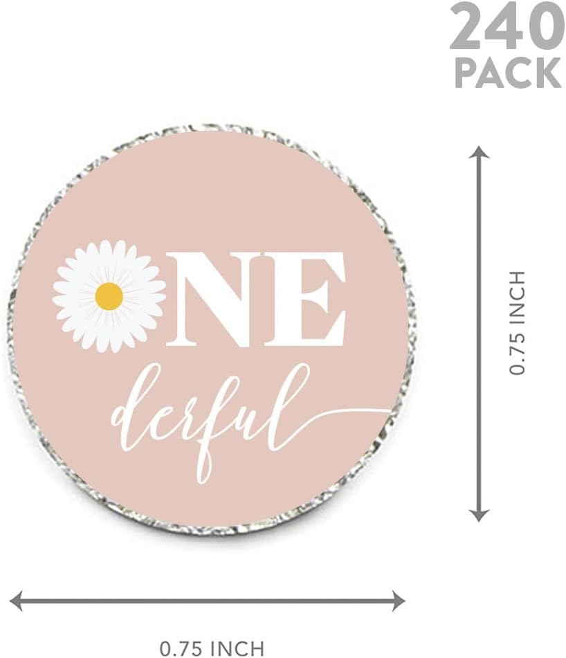 Andaz Press Daisy 1st Birthday Chocolate Drop Label Stickers for Kisses, First Birthday Party Favor Label Stickers, Kids Birthday, Retro Daisy Theme for Girls, Groovy Birthday Party Stickers, 240-Pack
