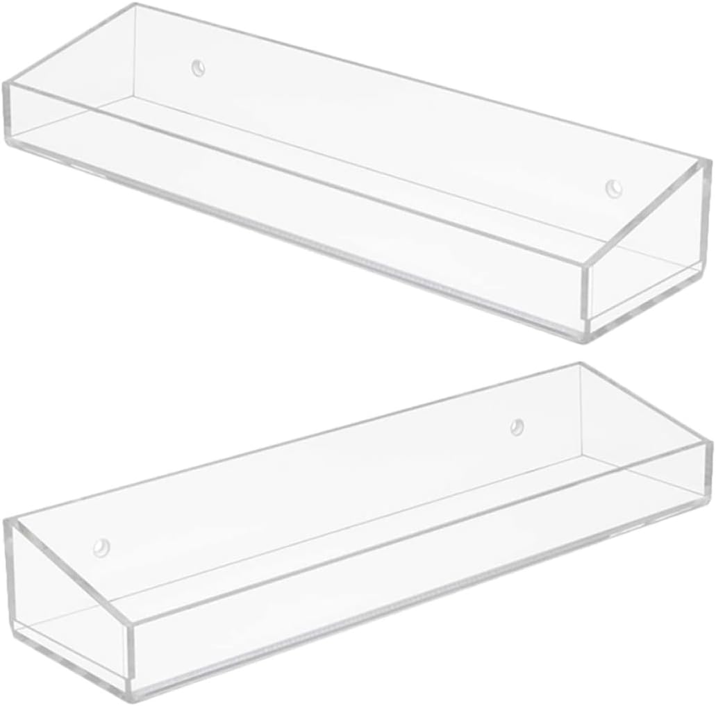 Wall Mounted Acrylic Floating Shelf 2pcs Storage Rack for Kitchen and Bathroom Toiletries Organizer
