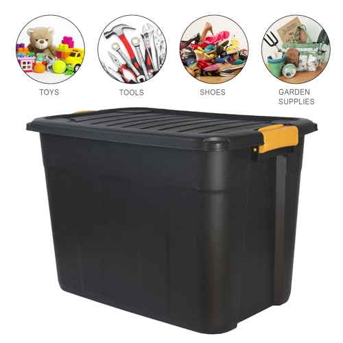 DANIEL JAMES Housewares Heavy Duty Storage Box with Lid - Large Plastic Stackable Storage Boxes with Clip Handles - Lockable BPA Free Indoor Outdoor Garage Storage Trunk Box - 3 Pack, Black, 42l 7 DANIEL JAMES Housewares Heavy Duty Storage Box with Lid - Large Plastic Stackable Storage Boxes with Clip Handles - Lockable BPA Free Indoor Outdoor Garage Storage Trunk Box - 3 Pack, Black, 42l - Image 7