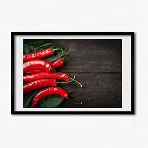 Tableau photo piments Tulup cadre MDF 60x40 cm pour cuisine