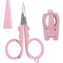 Pastel Mini Folding Scissors with Safety Cap Small Portable Travel Scissors Little Badge Scissors Yarn Shears Kids Tiny Cutter for Cutting, Scrapbooking, Crafting, Sewing,Pink