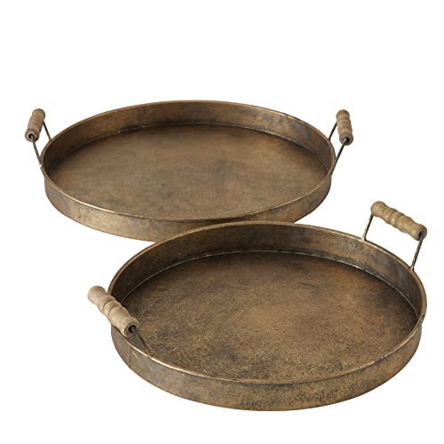 WHW Whole House Worlds Farmers - Bandejas redondas de plato profundo, 2 unidades, estilo rústico vintage, metal de zinc marrón envejecido, 29 y 13 pulgadas de diámetro thumbnail