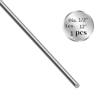 12" Length Titanium Rod 1/2" Dia12mm,Titanium Alloy Round Rod GR5 Metal for Model Plane Cars Ship DIY Craft Metal Working 1 Pcs