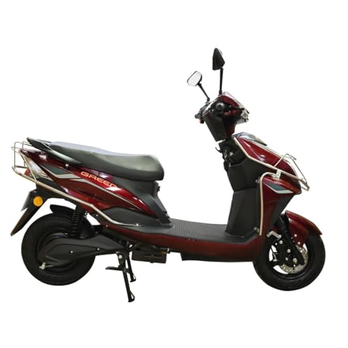 Image of Green Invicta Low Speed Electric Scooter with Steel Frame Non RTO 60KM Range Red with Portable Charger