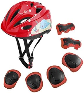 MoKo Helmet for kids 3-10 Years, Toddler Adjustable Bike Helmet Sports Protective Gear Set Knee Pads Elbow Guards Wrist Pads for Roller Skateboard Bicycle Scooter for Boys Girls, Red