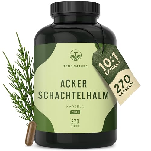 Ackerschachtelhalm Extrakt - 270 Kapseln - 500mg Extrakt (10:1) hochdosiert - 5000mg Tagesdosis - 9 Monate Vorrat - Zinnkraut - Deutsche Produktion - Vegan - TRUE NATURE