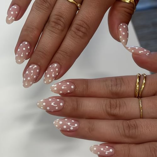 Auroriel 24 Pièces Ongles Press On Amandes À Pois Avec Points Blancs Brillants Réutilisables Ongles Artificiels Plein Couverture Ongles Autocollants Application Facile Po
