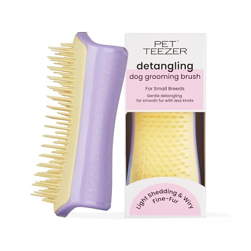 Tangle Teezer Piccolo Pet Teezer - Spazzola Animali Domestici Taglia Piccola - Uso a secco o durante il bagno - Ideale per sciogliere i nodi del pelo del cane - Lilla e Giallo