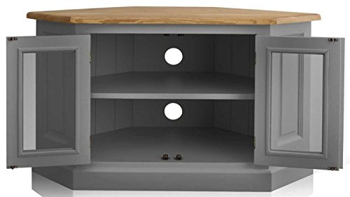 Image of APRODZ Mango Wood Borgia TV Stand Entertainment Unit for Living Room | Grey Finish