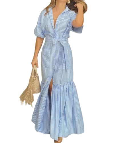 Robe chemise d'été rayée idéale pour les vacances et les sorties - 4
