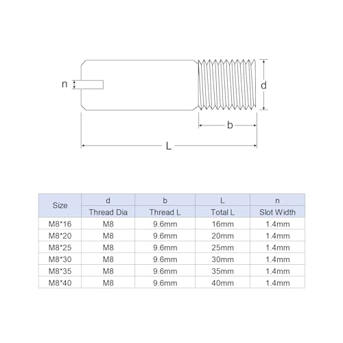 sourcing map 5 Stück M8 x 30mm geschlitzter Zylinderstift aus 304 Edelstahl mit Außengewinde zur Positionierung von Möbeln und Schränken