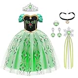 AYBUY Mädchen Kostüm Kleid, Kinder-Prinzessin-Glühkleid, Mit Krone, Zauberstab, Halskette und weiteren Accessoires, Geeignet für Karneval, Verkleidung, Weihnachten, Halloween(150CM)