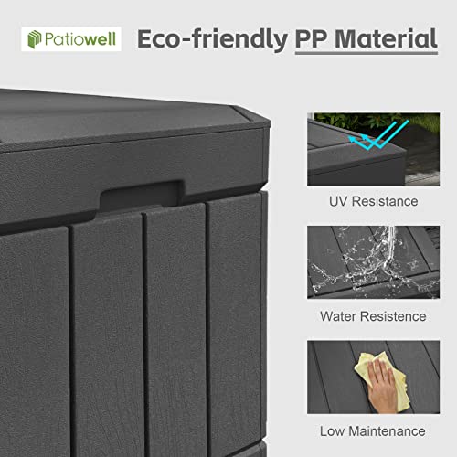 Patiowell 82 Gallon Resin Deck Box, Waterproof Large Wood Look Storage Box For Patio Furniture, Pool Accessories, Toys, Garden Tools And Sports Equipment, Lockable, Black #TOP3